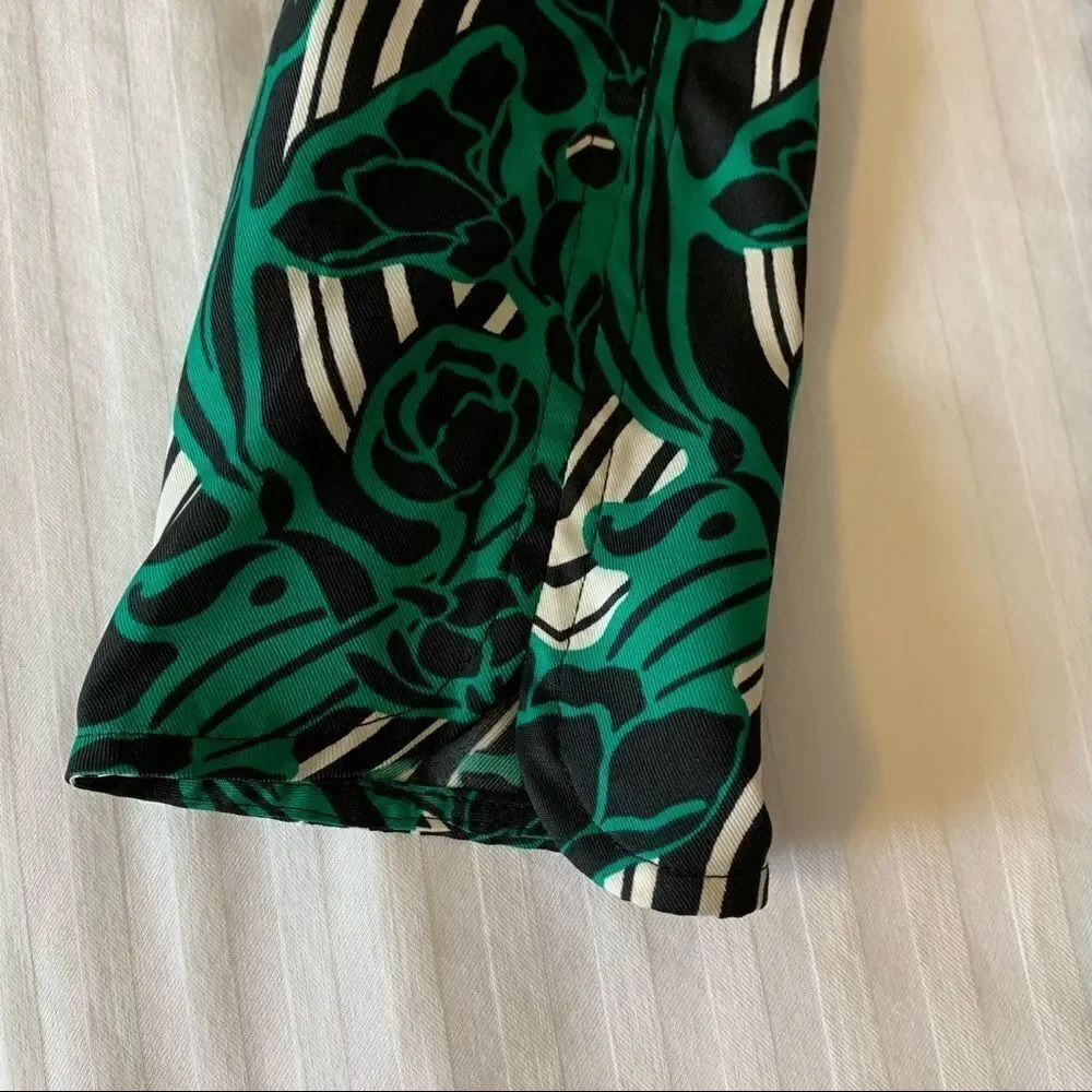 J. Crew Womens Blouse Shirt Green 3/4 Sleeve Retro Floral Popover Size 2
